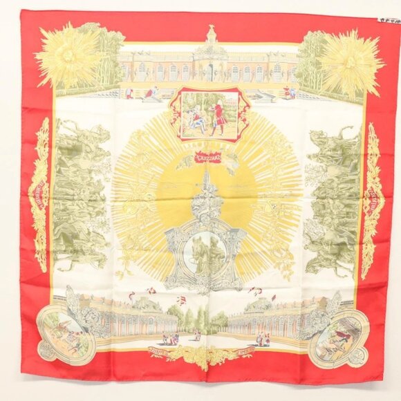 HERMES Carre 90 Scarf ""SANSSOUCY"" Silk Red Auth hk2695 - Picture 11 of 14